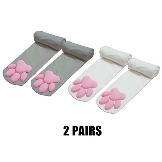 3d Cute Cat Paw Pad Thigh High Socks