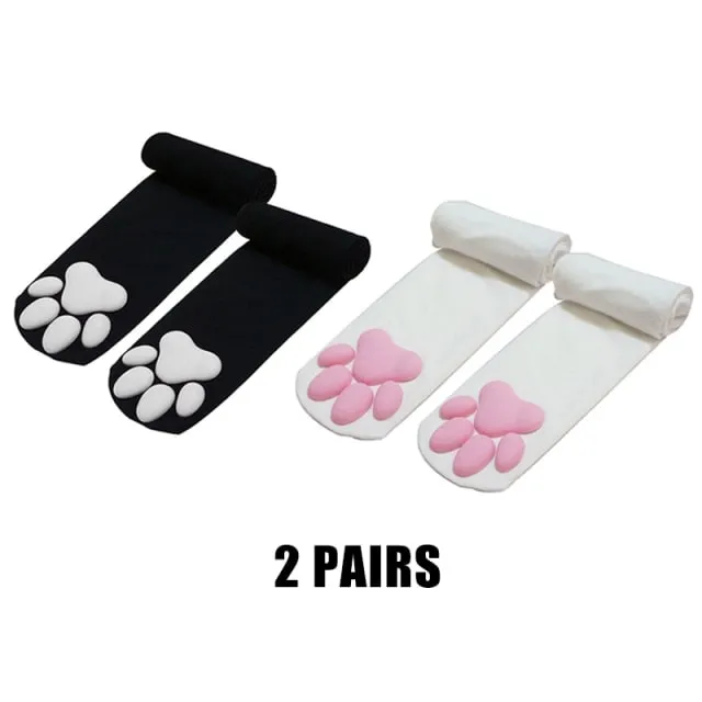 3d Cute Cat Paw Pad Thigh High Socks