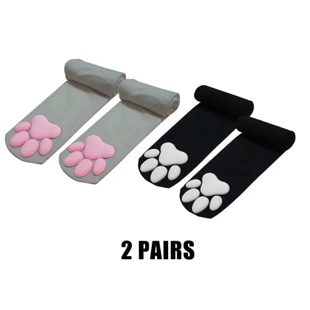 3d Cute Cat Paw Pad Thigh High Socks