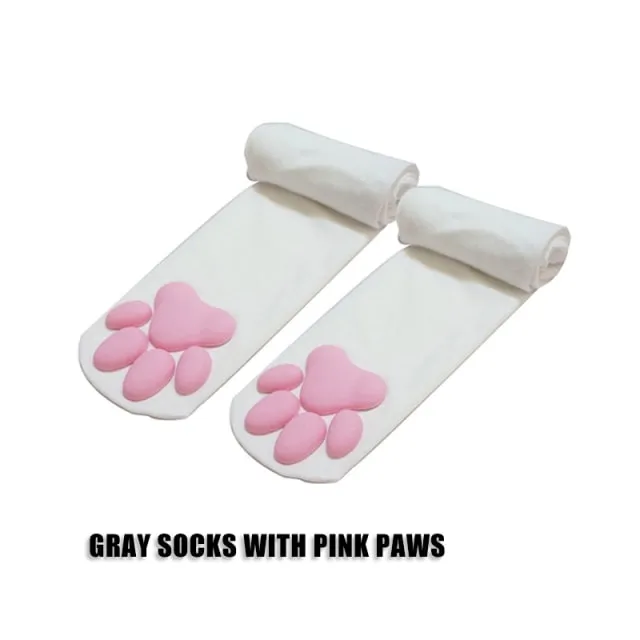 3d Cute Cat Paw Pad Thigh High Socks