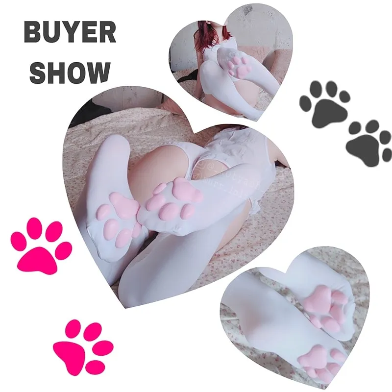3d Cute Cat Paw Pad Thigh High Socks