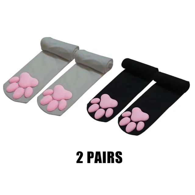 3d Cute Cat Paw Pad Thigh High Socks