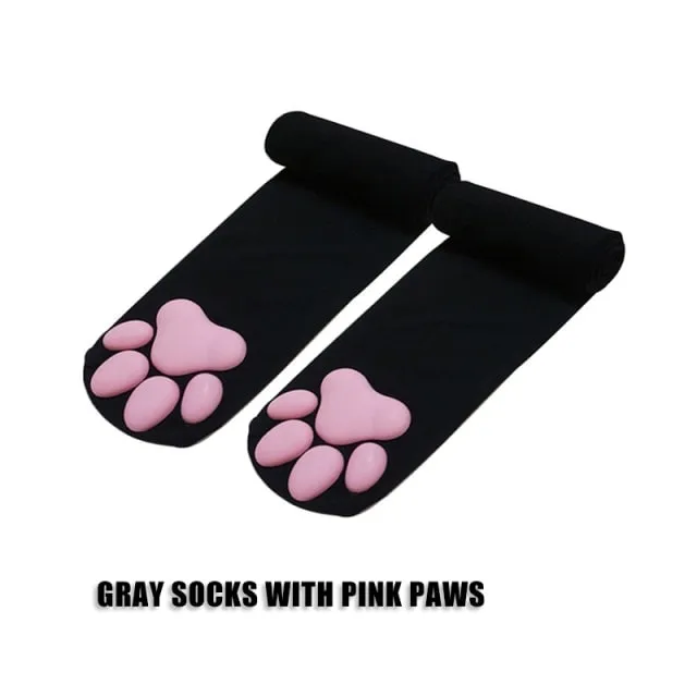 3d Cute Cat Paw Pad Thigh High Socks