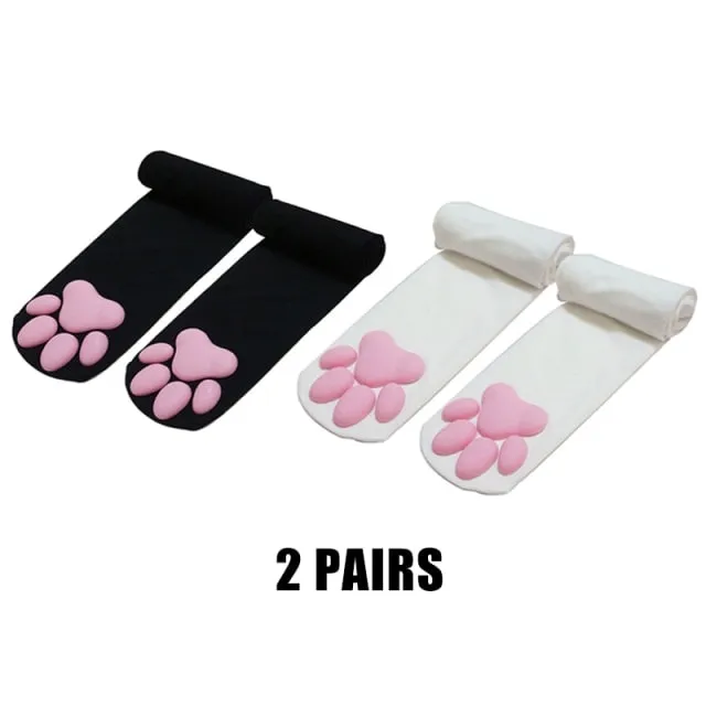 3d Cute Cat Paw Pad Thigh High Socks