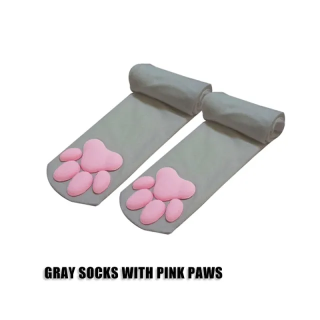 3d Cute Cat Paw Pad Thigh High Socks