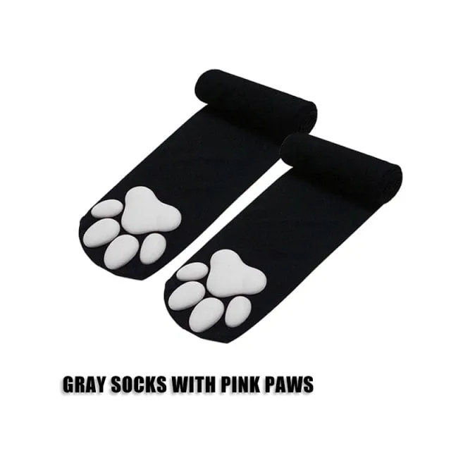 3d Cute Cat Paw Pad Thigh High Socks