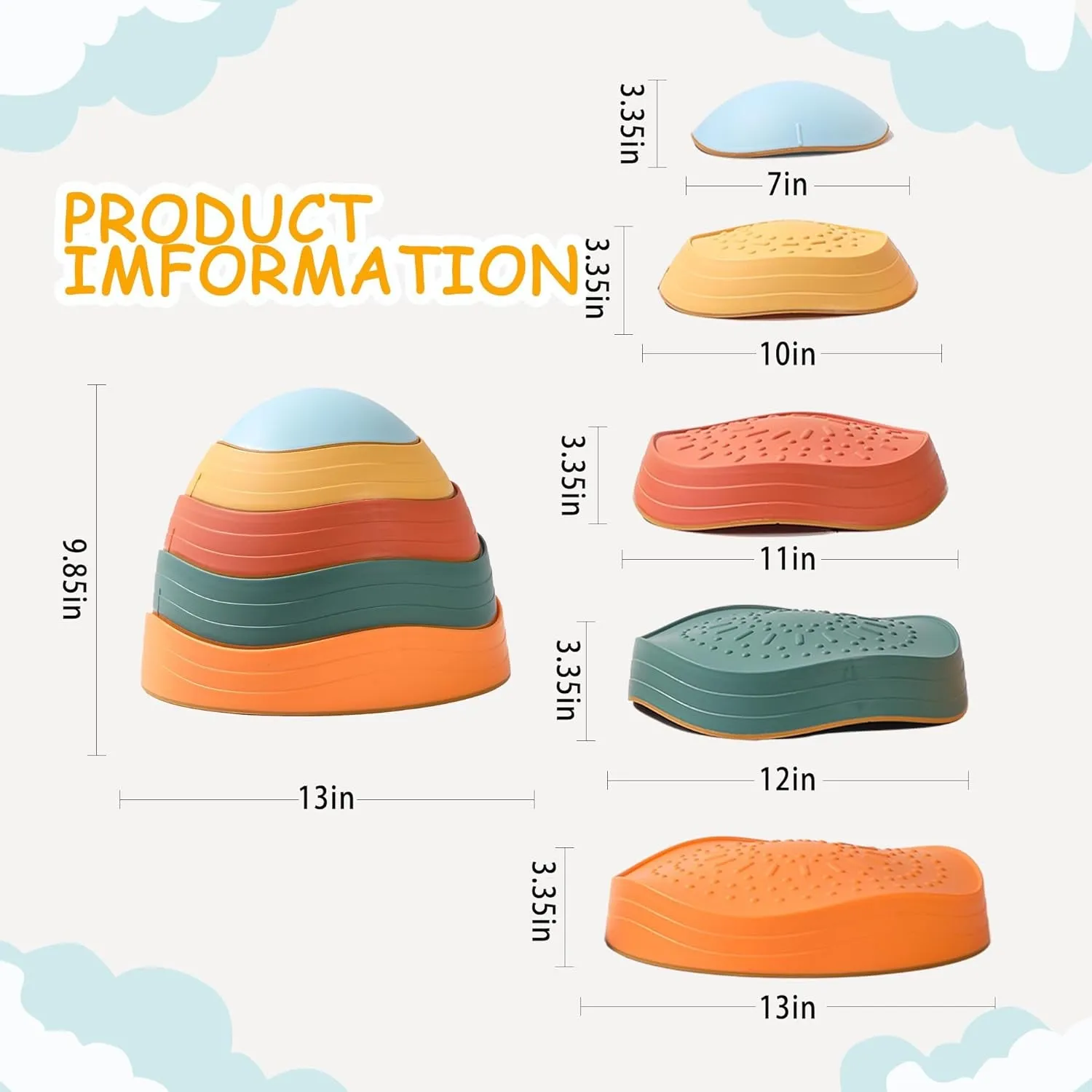 5Pcs Non-Slip River Stones Obstacle Course - Balance Stepping Stones