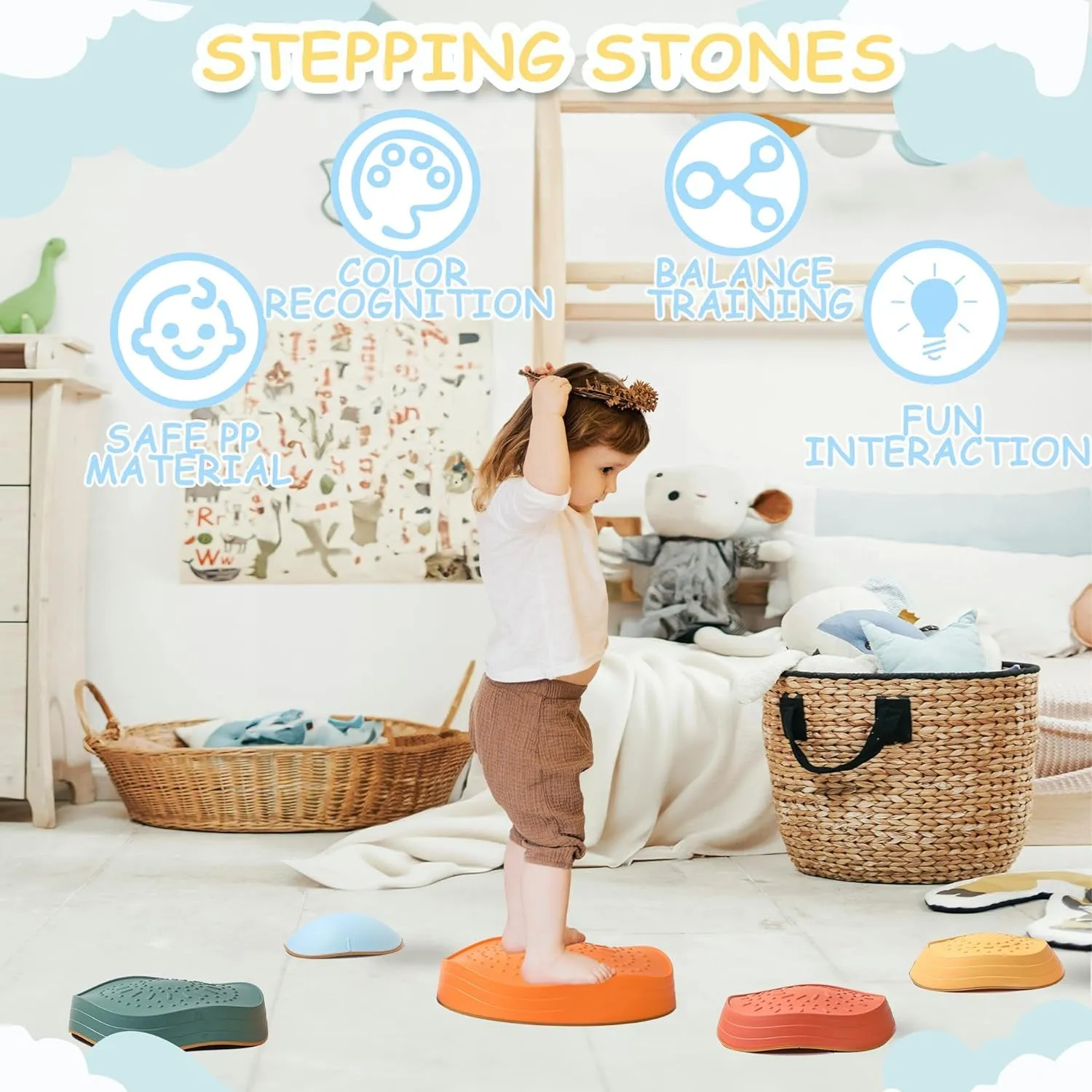 5Pcs Non-Slip River Stones Obstacle Course - Balance Stepping Stones