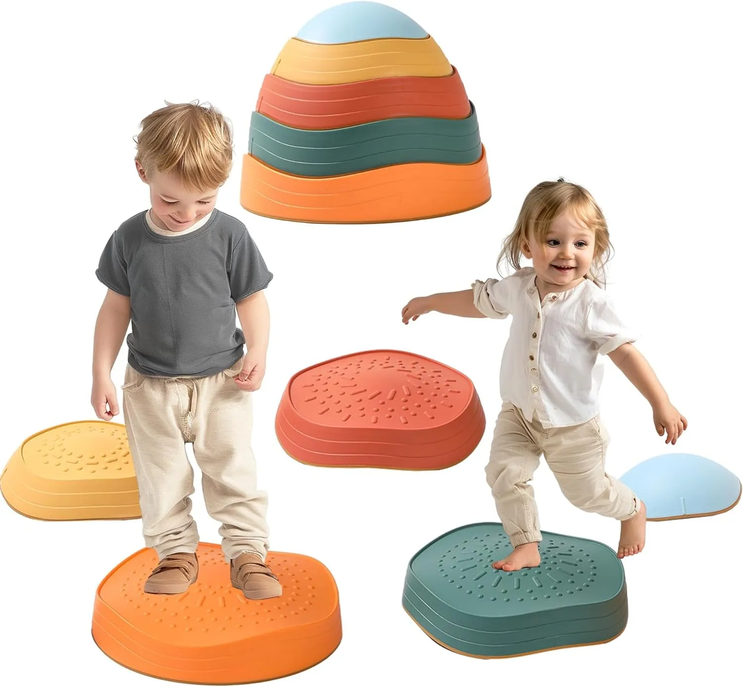 5Pcs Non-Slip River Stones Obstacle Course - Balance Stepping Stones