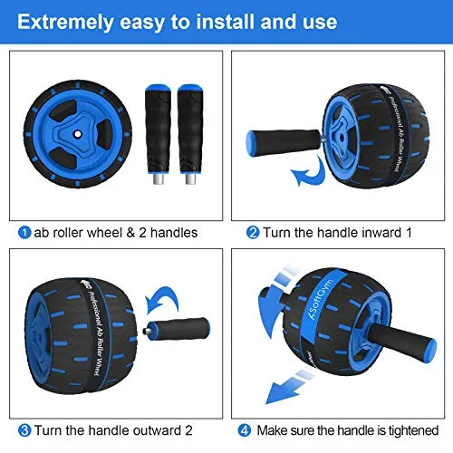 Abs Wheel Roller for Abs Exercise Workout Fitness -Ab Wheel Roller with Resistance Band and Jump Rope -Perfect Home Gym Equipment for Men Women Abdominal Exercise-Blue