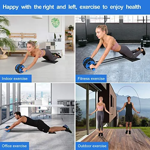 Abs Wheel Roller for Abs Exercise Workout Fitness -Ab Wheel Roller with Resistance Band and Jump Rope -Perfect Home Gym Equipment for Men Women Abdominal Exercise-Blue