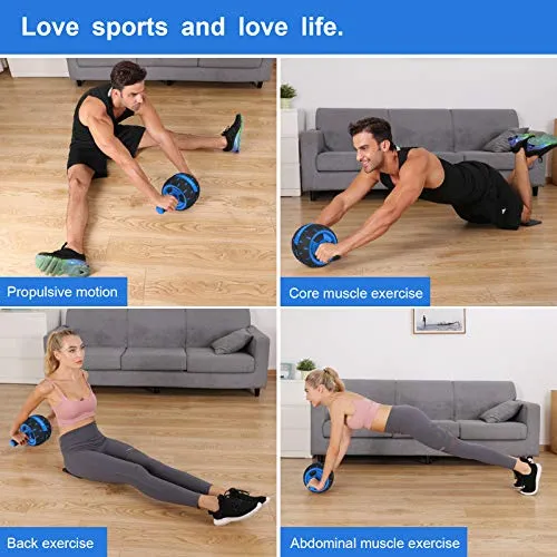 Abs Wheel Roller for Abs Exercise Workout Fitness -Ab Wheel Roller with Resistance Band and Jump Rope -Perfect Home Gym Equipment for Men Women Abdominal Exercise-Blue