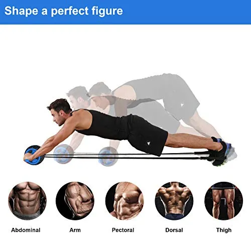 Abs Wheel Roller for Abs Exercise Workout Fitness -Ab Wheel Roller with Resistance Band and Jump Rope -Perfect Home Gym Equipment for Men Women Abdominal Exercise-Blue