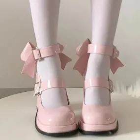 Aiertu - Dollhouse Ribbons Pink Heels Mary Janes Shoes Kawaii Academia Y2K Cottagecore Coquette Fairycore Dollette Princesscore