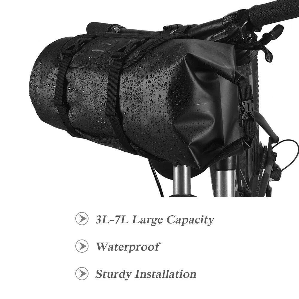 Bicycle Bag Waterproof Cycling Mountain Road MTB Bike Front Frame Handlebar Pannier Dry Bag with RollTop Closure 3-7L Adjustable