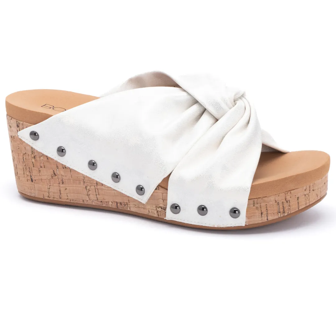 Corkys "Cheerful" Slip On Cork Wedge (White Metallic)