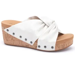 Corkys "Cheerful" Slip On Cork Wedge (White Metallic)