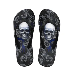 Dark Blue Skull Gothic Flip Flops for Women Beach