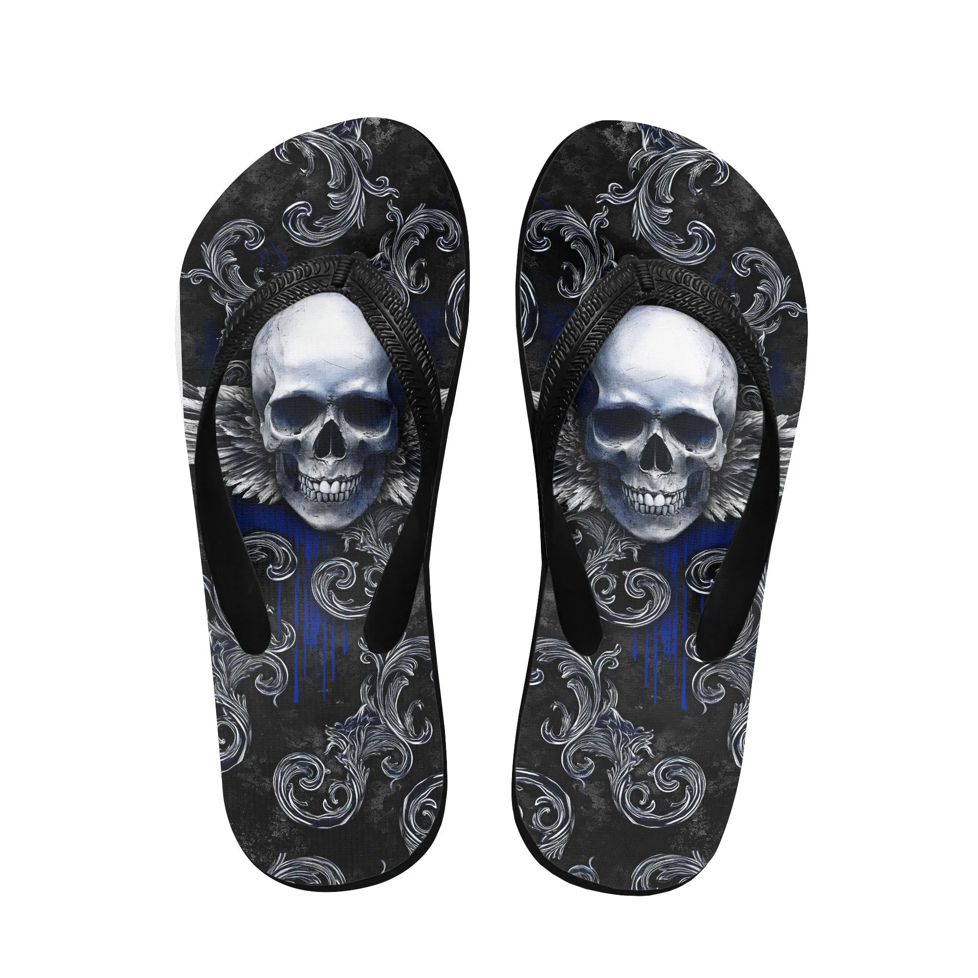 Dark Blue Skull Gothic Flip Flops for Women Beach