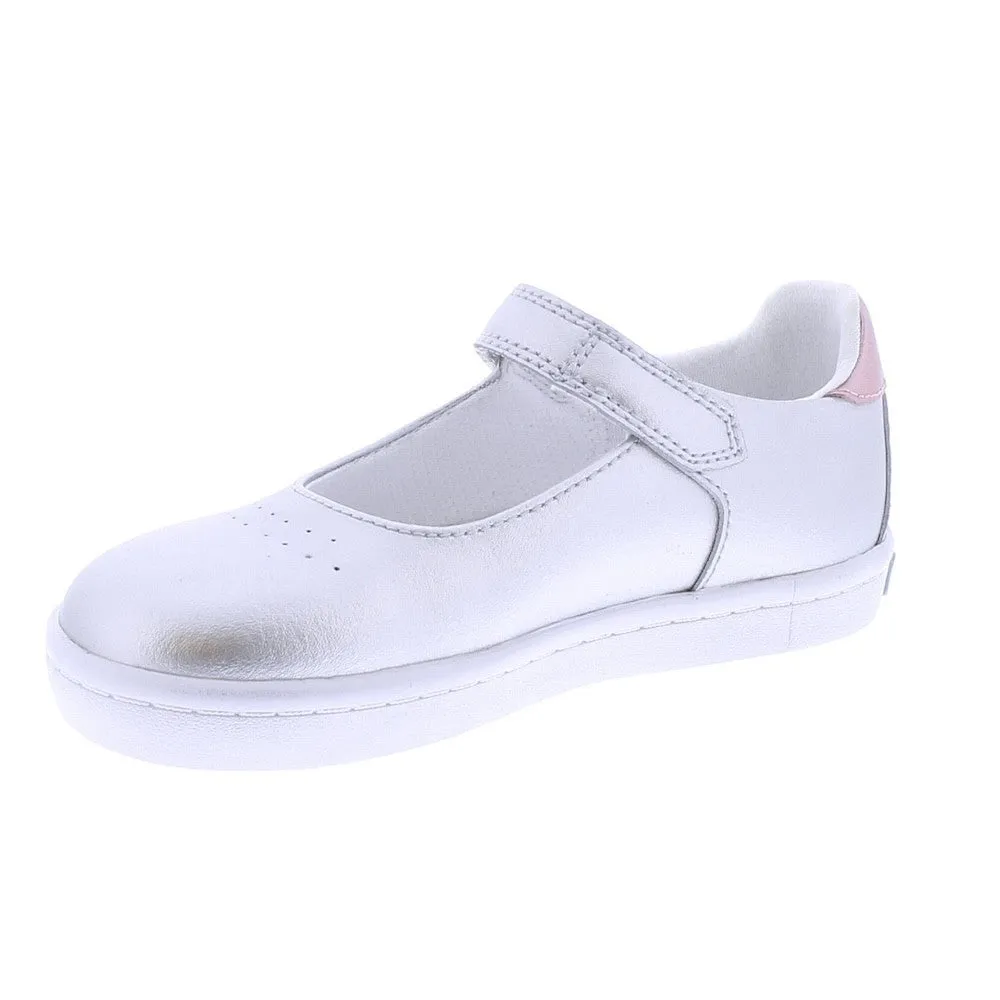 Footmates Girls Stella Mary Jane Leather Sneakers - Silver with Rose Pink Star