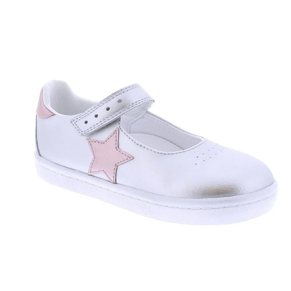 Footmates Girls Stella Mary Jane Leather Sneakers - Silver with Rose Pink Star