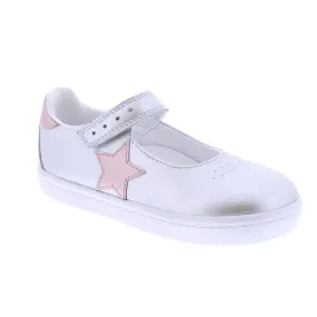Footmates Girls Stella Mary Jane Leather Sneakers - Silver with Rose Pink Star