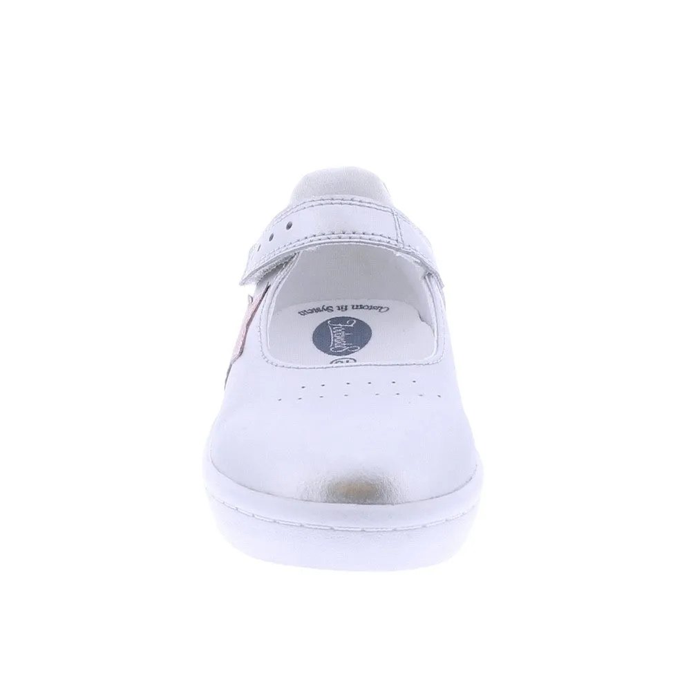Footmates Girls Stella Mary Jane Leather Sneakers - Silver with Rose Pink Star