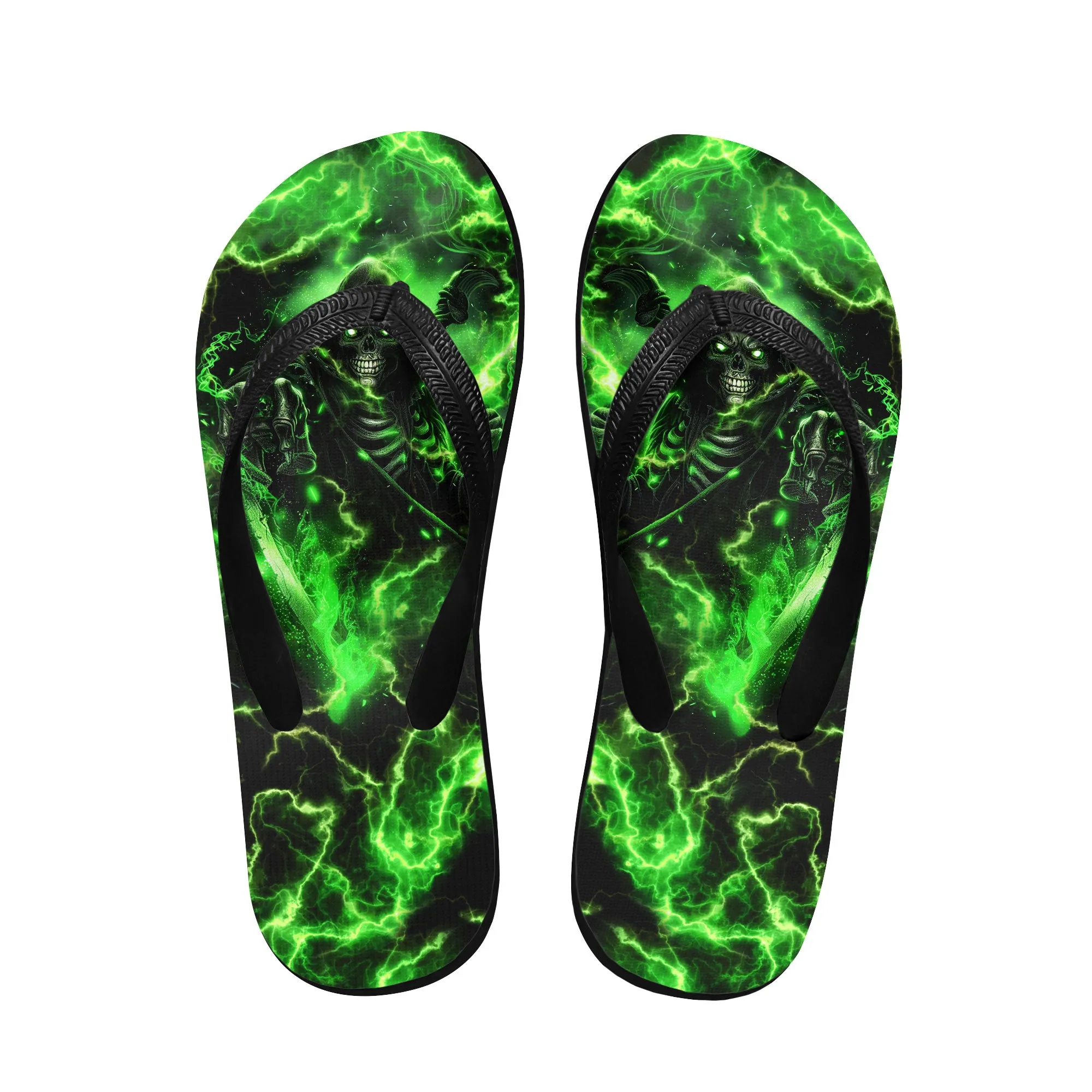 Green Grim Reaper Flip Flops for Women Beach