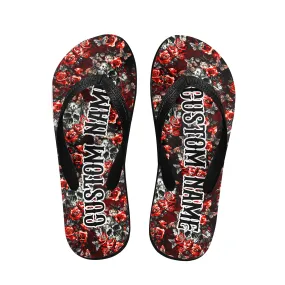 Skull Rose Gothic Pattern Flip Flops for Women Beach