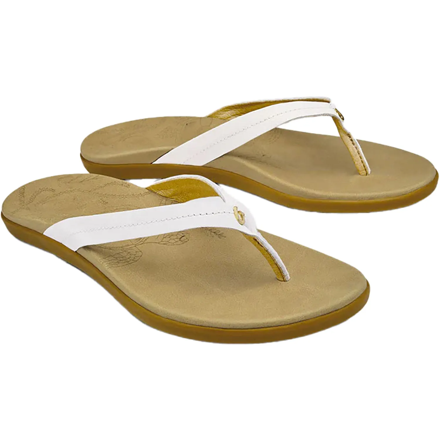 Women's Olukai Honu Bright White/Golden Sand Leather