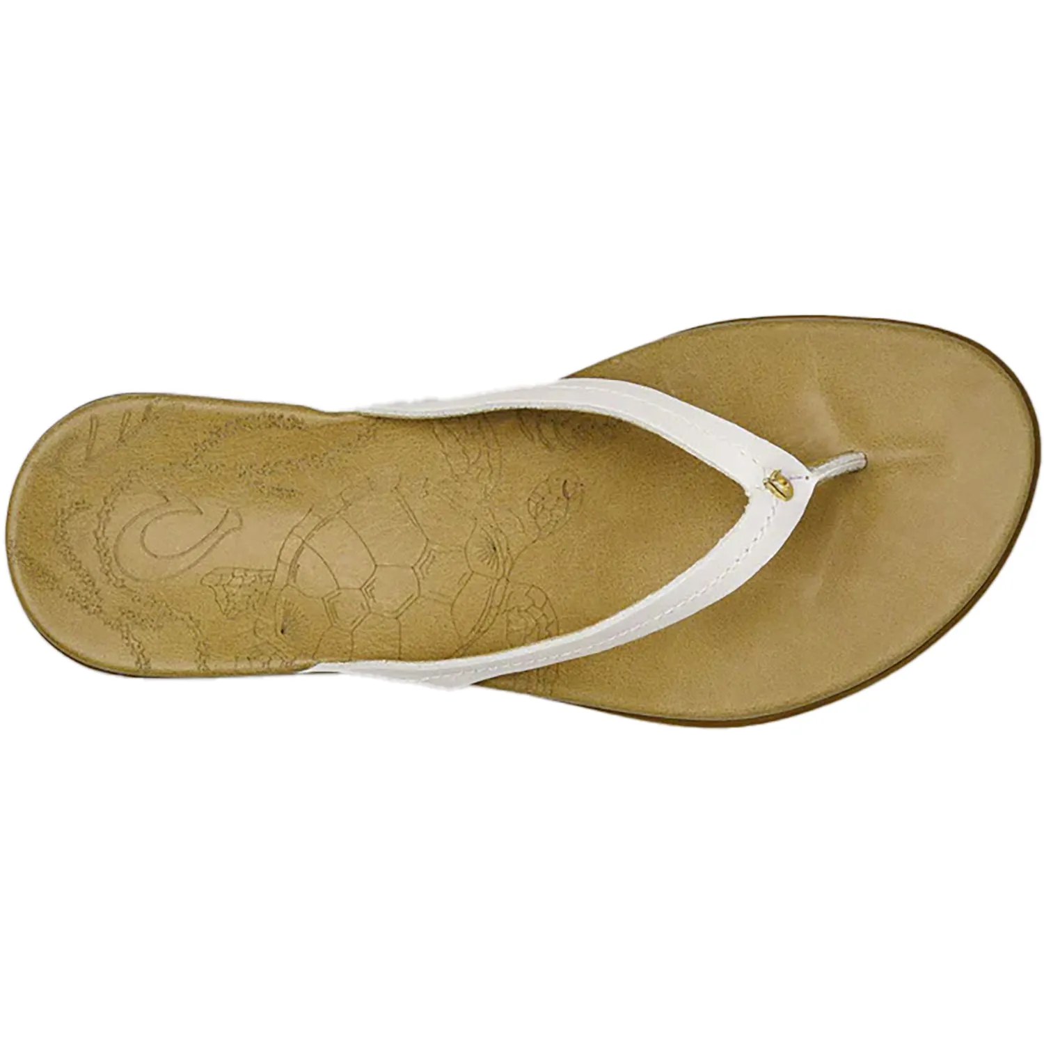 Women's Olukai Honu Bright White/Golden Sand Leather