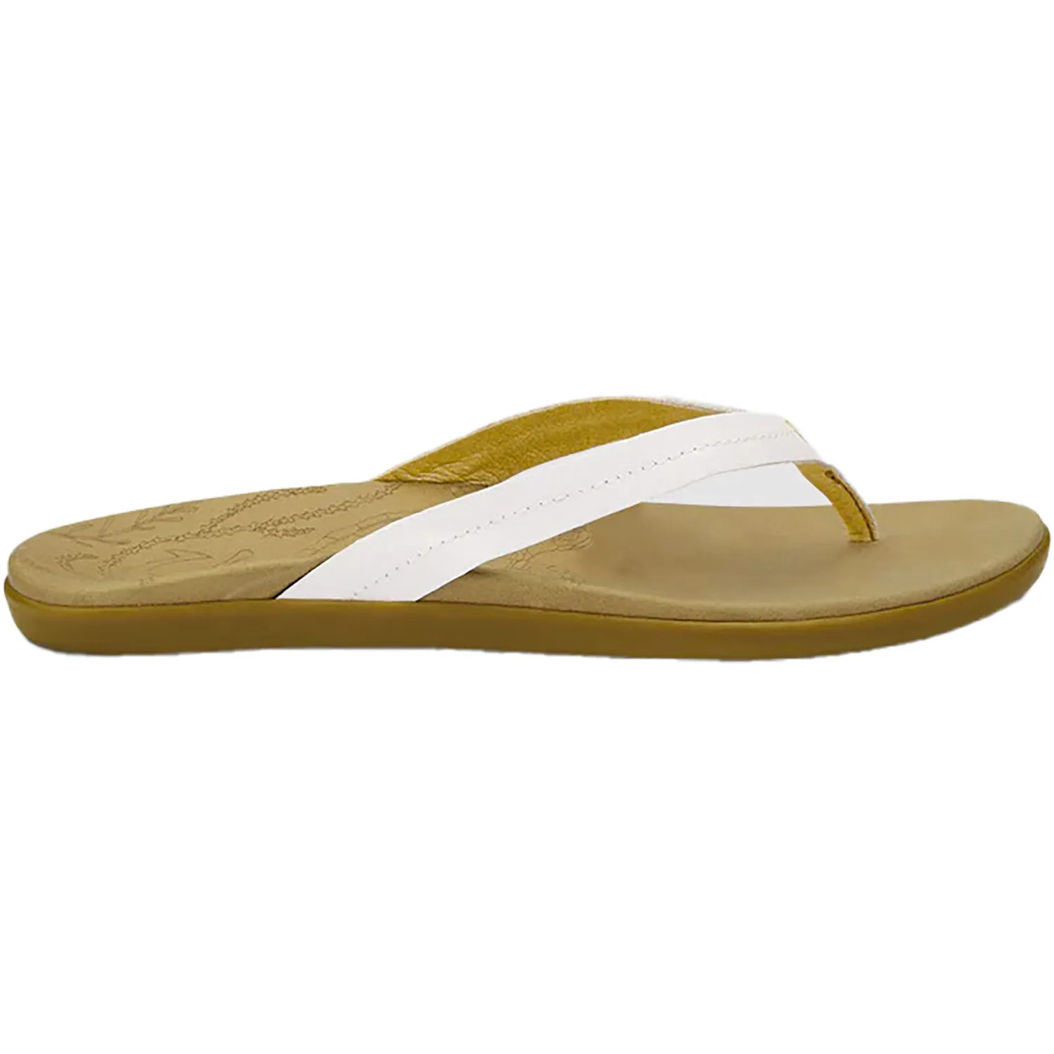 Women's Olukai Honu Bright White/Golden Sand Leather